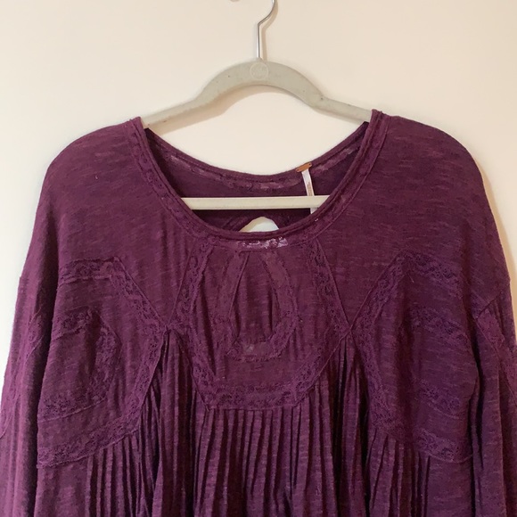 Free People Size XS US Stretch Cotton Jersey and Lace Top in Color Eggplant - Picture 3 of 14